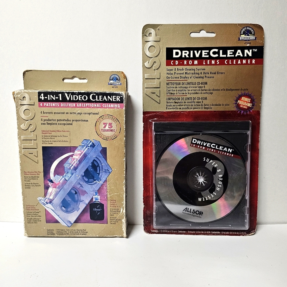 ALLSOP 4-in-1 VCR Video Cleaner and CD-Rom lens cleaner New in Box